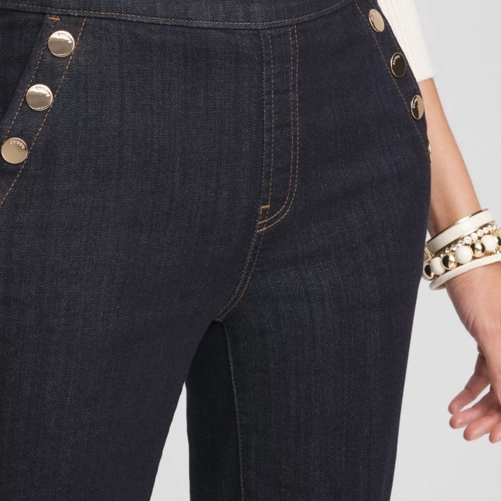 Chico's High Rise Dark Blue Jeans with Gold Accents